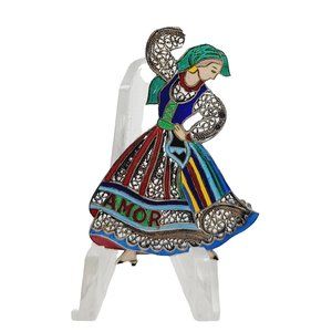 Signed Vintage Topazio Portugal 925 Enamel Souvenir Brooch (A367)